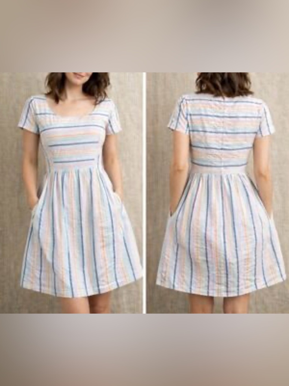 Brooks Brothers Rainbow Striped Scoop-Neck A-Line Dress 4 Preppy Summer Costal